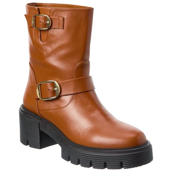 Stuart Weitzman Soho Leather Moto Bootie, Brown